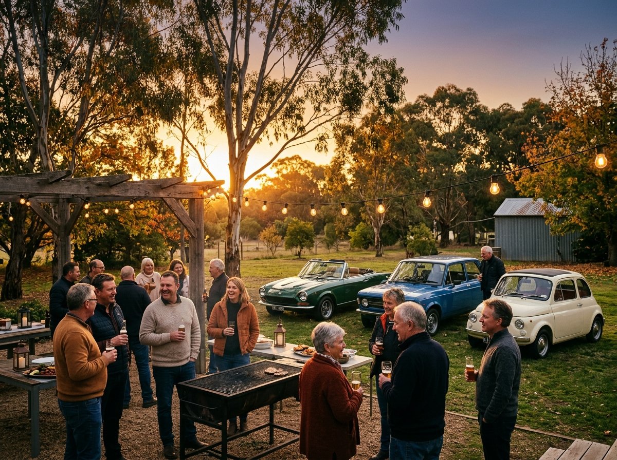 Relaxed welcome BBQ gathering of Fiat Group enthusiasts