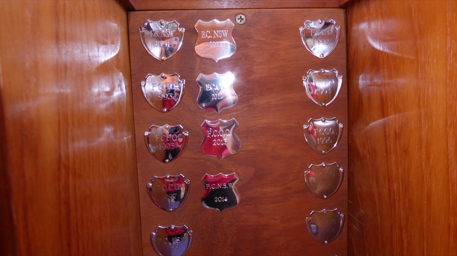 The engraved base of the Fiat of Italy Cup, its plaques listing the winning clubs year by year